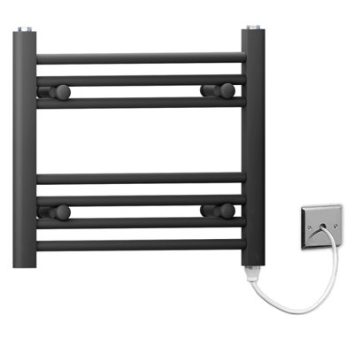Myhomeware 600 X 400mm Black Flat Electric Pre-Filled Heated Towel Rail Radiator For Bathroom Designer Standard Element from B&Q