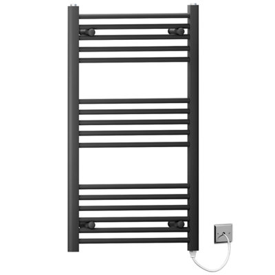 Myhomeware 600 X 900mm Black Flat Electric Pre-Filled Heated Towel Rail Radiator For Bathroom Designer Standard Element from B&Q