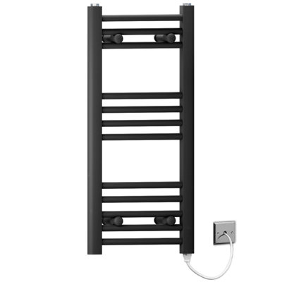 Myhomeware 400 X 700mm Black Flat Electric Pre-Filled Heated Towel Rail Radiator For Bathroom Designer Standard Element from B&Q