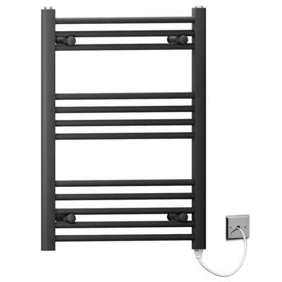 Myhomeware 550 X 700mm Flat Black Electric Pre-Filled Heated Towel Rail Radiator For Bathroom Designer Standard Element from B&Q