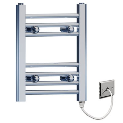 Myhomeware 400 X 400mm Chrome Flat Electric Pre-Filled Towel Rail Radiator For Designer Bathroom Standard Element from B&Q