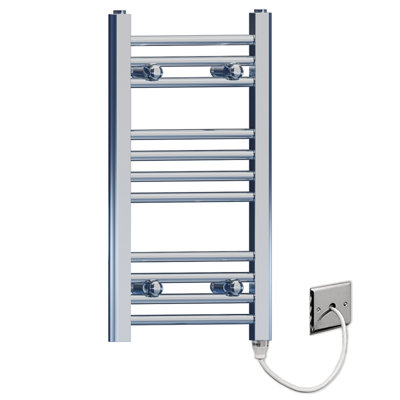 Myhomeware 400 X 600mm Chrome Flat Electric Pre-Filled Towel Rail Radiator For Designer Bathroom Standard Element from B&Q