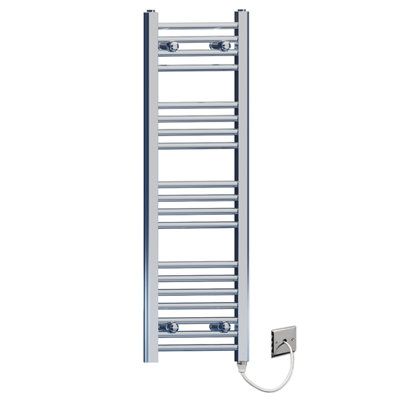Myhomeware 400 X 1000mm Chrome Flat Electric Pre-Filled Towel Rail Radiator For Designer Bathroom Standard Element from B&Q