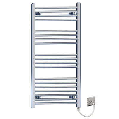 Myhomeware 500X1000mm Chrome Flat Electric Pre-Filled Towel Rail Radiator For Designer Bathroom Standard Element from B&Q
