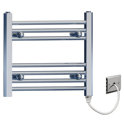 Myhomeware 500X400mm Chrome Flat Electric Pre-Filled Towel Rail Radiator For Designer Bathroom Standard Element from B&Q