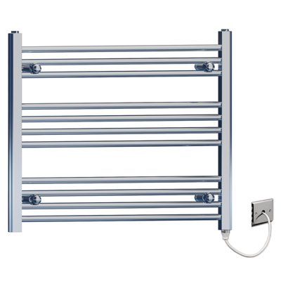Myhomeware 700 X 600 Flat Chrome Flat Electric Pre-Filled Towel Rail Radiator For Designer Bathroom Standard Element from B&Q