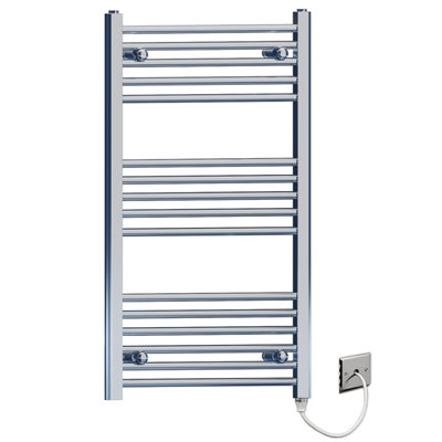 Myhomeware 550mm X 900mm Flat Chrome Electric Pre-Filled Heated Towel Rail Radiator For Bathroom Designer Standard Element from B&Q