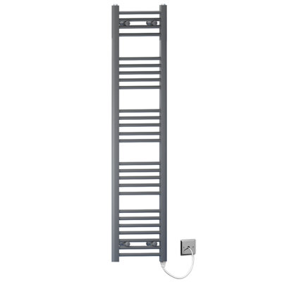 Myhomeware 300mm X 1400mm Anthracite Grey Flat Electric Pre-Filled Heated Towel Rail Radiator For Bathroom Designer Standard Element from B&Q