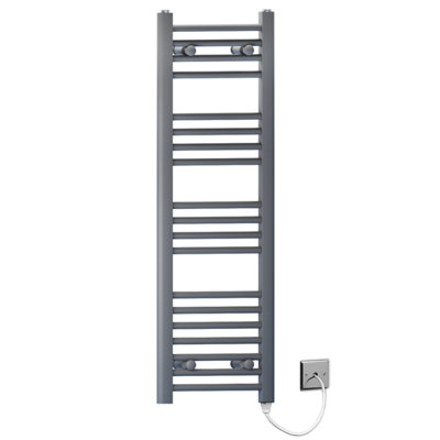 Myhomeware 400mm X 1000mm Anthracite Grey Flat Electric Pre-Filled Heated Towel Rail Radiator For Bathroom Designer Standard Element from B&Q