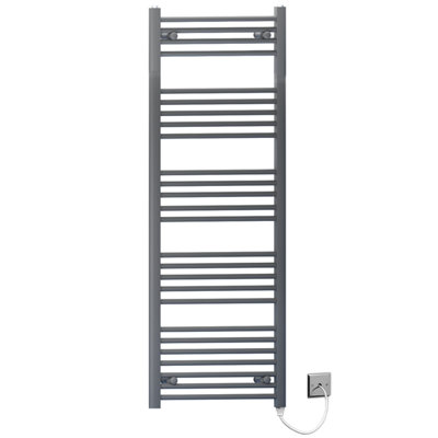Myhomeware 600 X 1400mm Anthracite Grey Flat Electric Pre-Filled Heated Towel Rail Radiator For Bathroom Designer Standard Element from B&Q