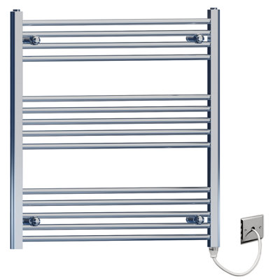 Myhomeware 800mm X 800mm Flat Chrome Electric Pre-Filled Heated Towel Rail Radiator For Bathroom Designer Standard Element from B&Q