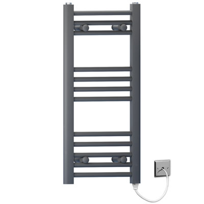 Myhomeware 300mm X 700mm Anthracite Grey Flat Electric Pre-Filled Heated Towel Rail Radiator For Bathroom Designer Standard Element from B&Q