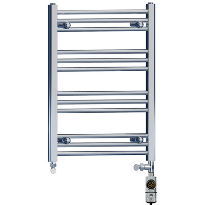 Myhomeware 400mm X 700mm Chrome Dual Fuel Bathroom Towel Rail Radiator HeaterAf Thermostatic Dual Fuel Element Stock Clearance from B&Q