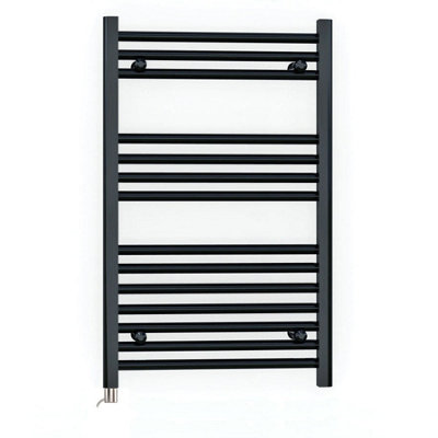 Myhomeware 600 X 800mm Black 25mm Tube Flat Electric Pre-Filled Heated Towel Rail Radiator For Bathroom Designer Standard Element from B&Q