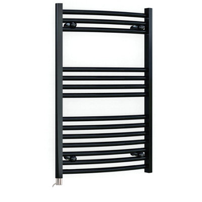 Myhomeware 600 X 800mm Black 25mm Tube Curved Electric Pre-Filled Heated Towel Rail Radiator For Bathroom Designer Standard Element from B&Q