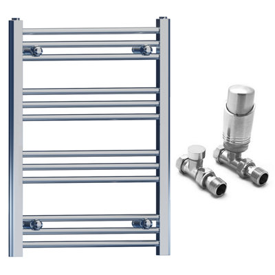 Myhomeware 400 X 700mm Chrome Heated Bathroom Towel Rail RadiatorCentral Heating Uk With Trv Straight Valves from B&Q