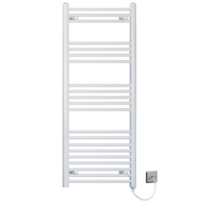 Myhomeware 500mm X 1200mm Flat White Electric Pre-Filled Heated Towel Rail Radiator For BathroomStandard Element19mm Tube from B&Q