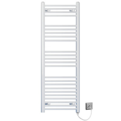 Myhomeware 500mm X 1400mm Flat White Electric Pre-Filled Heated Towel Rail Radiator For BathroomStandard Element19mm Tube from B&Q