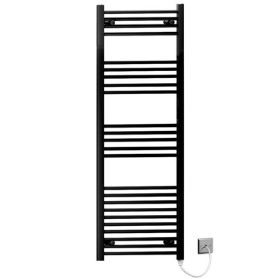 Myhomeware 500mm X 1400mm Flat Black Electric Pre-Filled Heated Towel Rail Radiator For BathroomStandard Element19mm Tube from B&Q