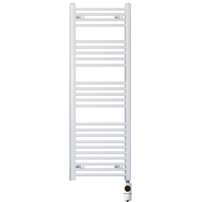 Myhomeware 500mm X 1400mm Flat White Electric Pre-Filled Heated Towel Rail Radiator For BathroomThermostatic Af19mm Tube from B&Q