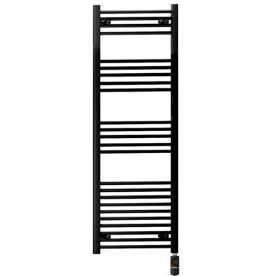 Myhomeware 500mm X 1400mm Flat Black Electric Pre-Filled Heated Towel Rail Radiator For BathroomThermostatic Af19mm Tube from B&Q