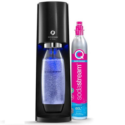 Sodastream E-Terra Sparkling Water Maker In Black & 1L Water Bottle - Retro Drinks Maker