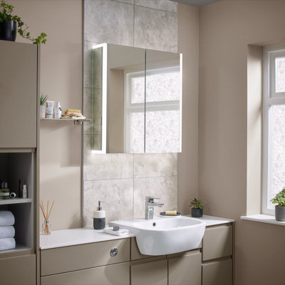 Sensio Ainsley Wall-Mounted Illuminated Mirrored Bathroom Cabinet With Shaver Socket (W)664mm (H)700mm from B&Q