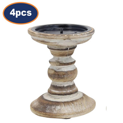 Wooden Candle Holder White Shabby Chic Pillar Candle Stick Holder Assorted 4Pcs from B&Q