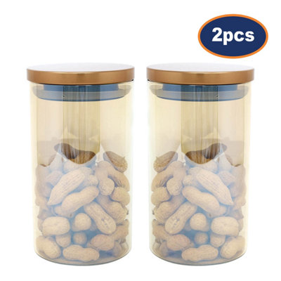 Glass Jar Airtight Lid Medium Clear Copper 1.2L Dry Food Storage Container 2Pcs from B&Q