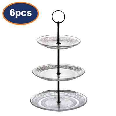 6Pc 3 Tier Glass Cake Stand Afternoon Tea Dessert Food Display Kitchen Tableware from B&Q