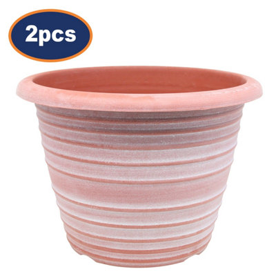  - Pot Planter Round Olympia Stout Terracotta With White Wash Flower Home 33Cm 2Pcs