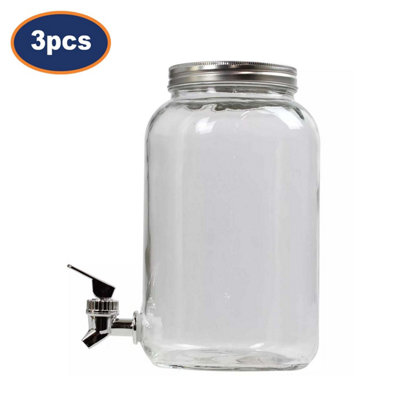 Glass Beverage Dispenser 3Pc Set 3L Jug With Tap Cocktail Drinks Water Container from B&Q