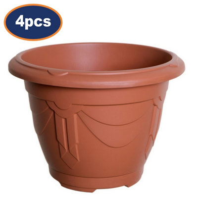 Flower Pot Round Venetian Planter Plastic Terracotta Garden Outdoor 24Cm 4Pcs from B&Q