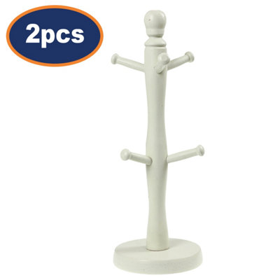 Mug Tree Wooden 6 Cups Rack Holder Kitchen Storage Stand Organiser Cream 2Pcs from B&Q