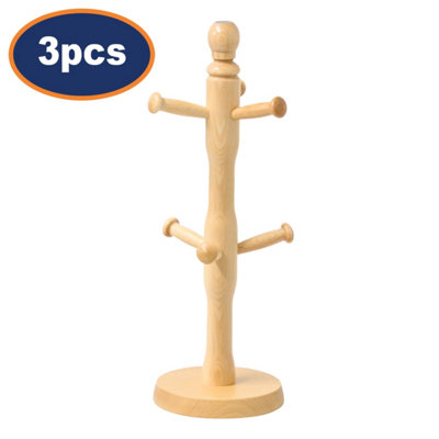  - 2Pcs 6 Hook Peg Wooden Hanging Cup Coffee Mug Tree Rack Holder Kitchen Storage