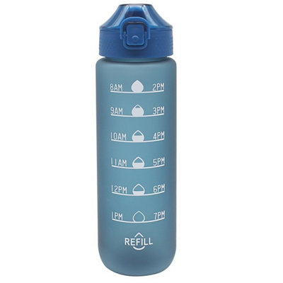 Water Bottle Blue 1L Hydration Slide Lock Leak Proof Reminder Drinking Sport Jug - Image 2