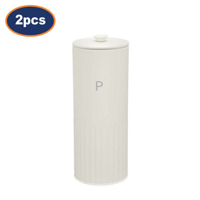 Pasta Tin Metal Ivory Round Spaghetti Food Storage 2.5L Canister Airtight 2Pcs from B&Q