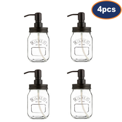 4Pcs 500Ml Kilner Glass Lotion Bathroom Shower Pump Liquid Bath Soap Dispenser