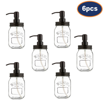 6Pcs 500Ml Kilner Glass Lotion Bathroom Shower Pump Liquid Bath Soap Dispenser