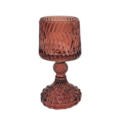 Glass Candle Holder Champagne Embossed Design Dinner Tabletop Decor Centrepiece from B&Q