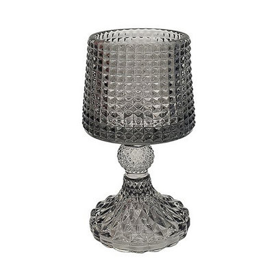 Glass Candle Holder Grey Embossed Design Dinner Tabletop Decorative Centrepiece from B&Q