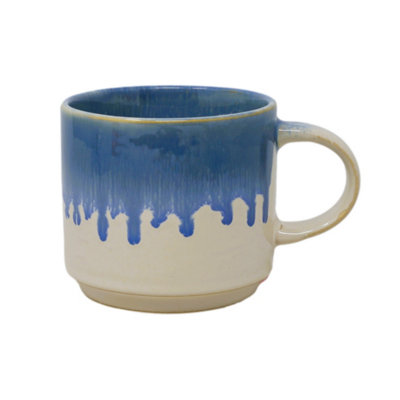 Coffee Mug Reactive Glaze Two-Tone Blue Cream 400Ml Stoneware Tea Cup Hot Drink from B&Q