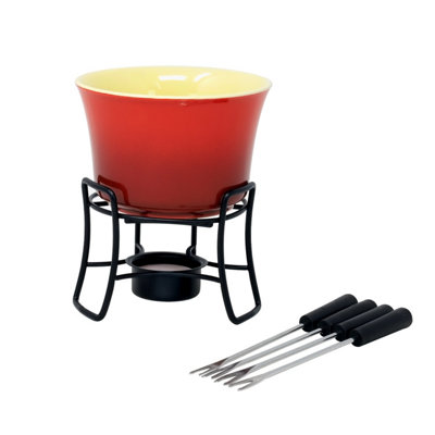 Chocolate Fondue Set With Forks Tealight Burner Red Melting Pot Kit Metal Stand from B&Q