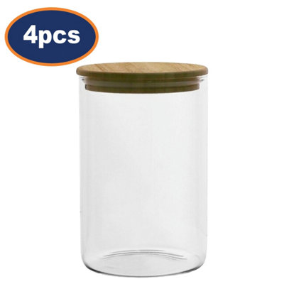 Glass Storage Jar 700Ml Airtight Canister Wood Lid Kitchen Food Container 4Pcs from B&Q