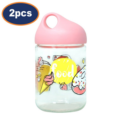 Glass Jar Airtight Pink Pastel Lid 500Ml Storage Canister Container Pastry 2Pc from B&Q