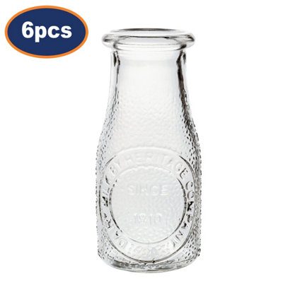 Glass Juice Bottle Clear Embossed Milk Bottle Vintage Retro Glassware 220Ml 6Pcs from B&Q