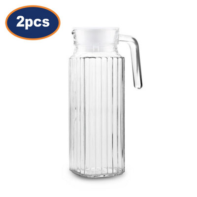2Pcs 1L Clear Glass Fridge Jug Durable Glass Juice Beverage Water Pitcher Lid from B&Q