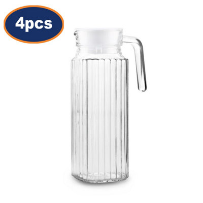 Glass Fridge Jug Clear  4Pcs 1L Durable Glass Juice Beverage Water Pitcher Lid from B&Q