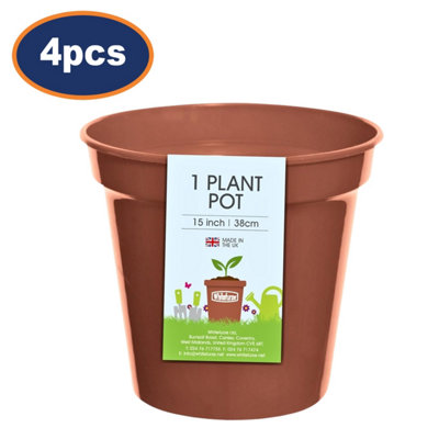 Flower Pot Planter 38Cm Terracotta Plastic Round Whitefurze Round Garden 4Pcs from B&Q