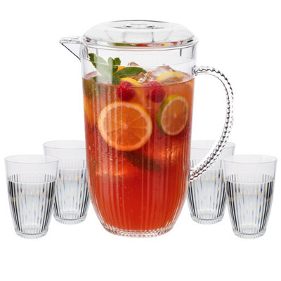Pitcher & Tumbler Set Reusable Acrylic 1Pc 2L Jug With 4Pcs 400Ml Cups Ribbed from B&Q